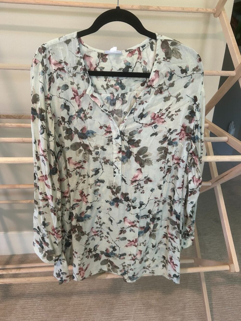 NWT J. Jill Mint Floral Bird Print Henley Tunic Blouse XL ($79)